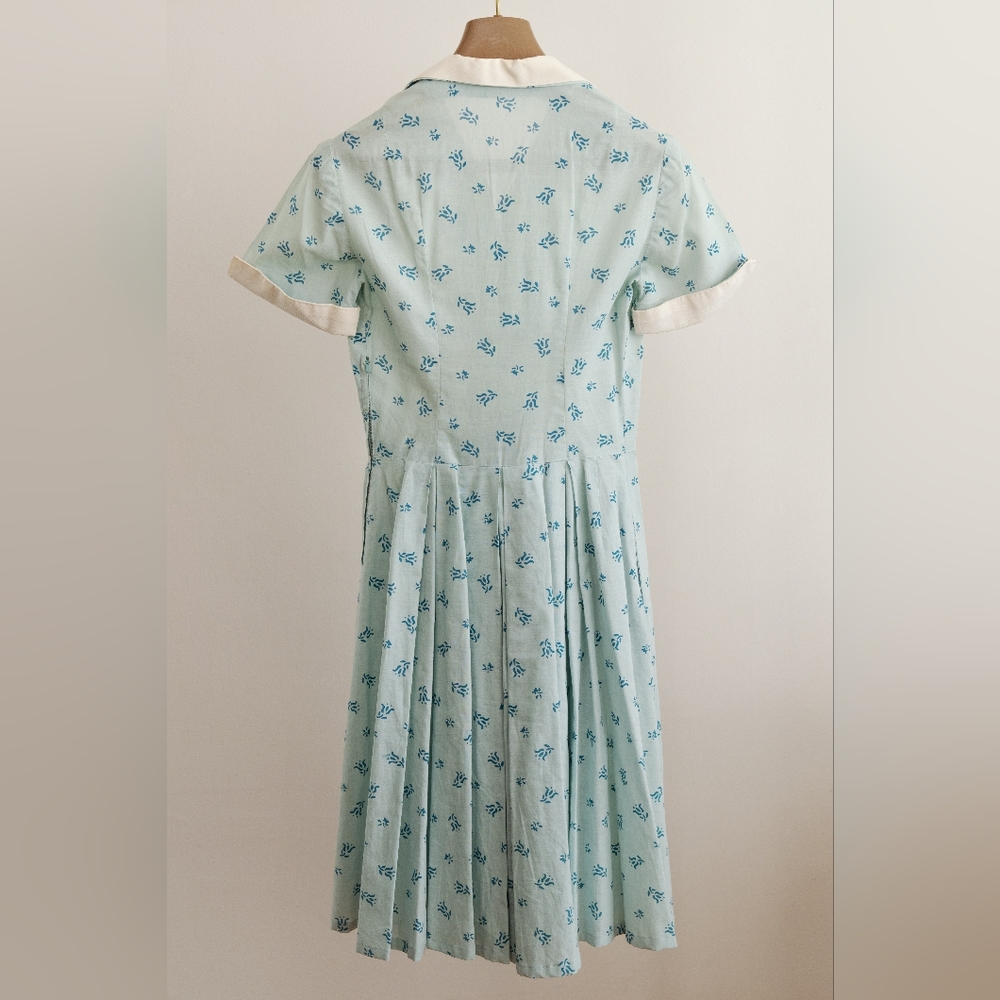 Vintage 1950s Blue & White Cotton Dress Rockabilly Pinup Extra Small - Picture 3 of 9